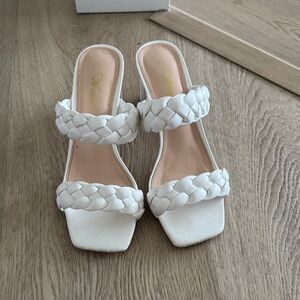 Amina Muaddi White Braided Sandals